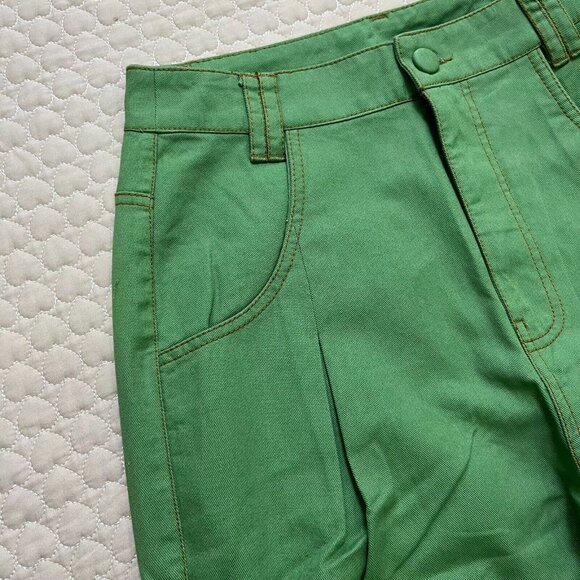 FARM Rio Green Straight Pleat Pants NWOT Women's Size 27 W29 Cotton High Waist - Picture 9 of 14